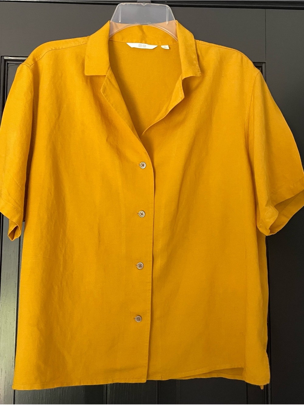 Uniqlo Women's Mustard Short-Sleeve Button-Down Shirt